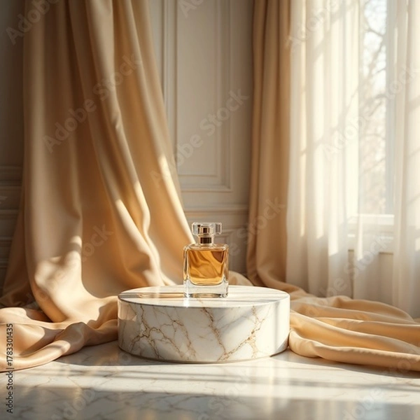 Fototapeta Luxury fragrance product shot in golden neutrals intended for premium branding