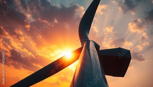 Obraz Wind Turbine Power Generation at Sunset Sustainable Energy Concept