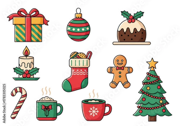 Obraz Collection of christmas icons and symbols isolated on transparent background