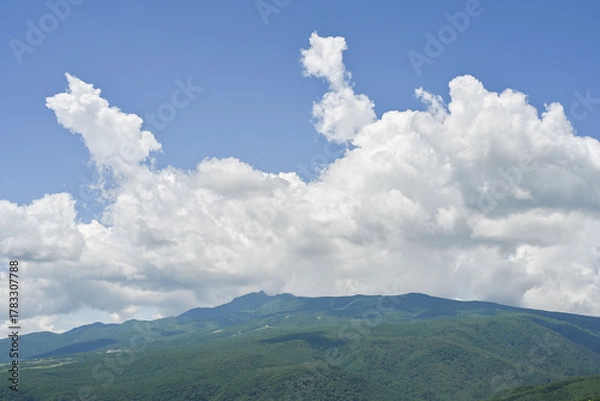 Obraz 夏空に白い雲が広がる山の風景, 群馬県, 日本