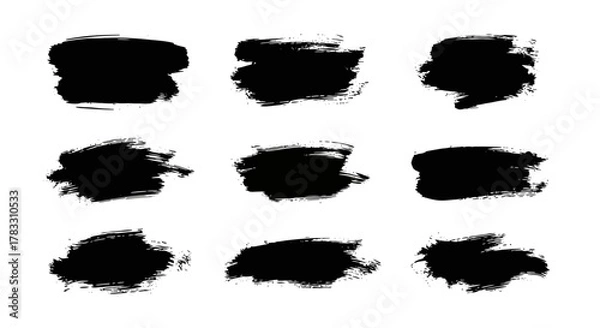 Fototapeta Set of vector paint brush strokes with expressive texture for graphic design