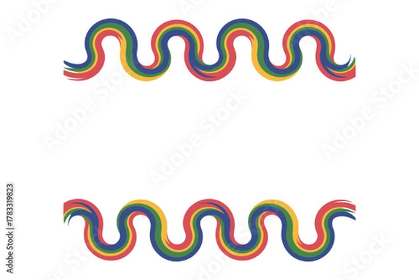Fototapeta Rainbow Wavy Border Divider Set Retro Colorful Wave Frame, Vibrant Wavy Line Ornament Vector