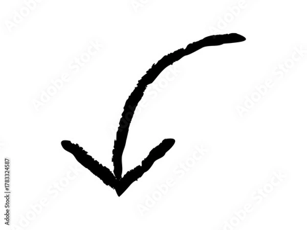 Fototapeta 手描き風　曲がった　左下向き　矢印　黒