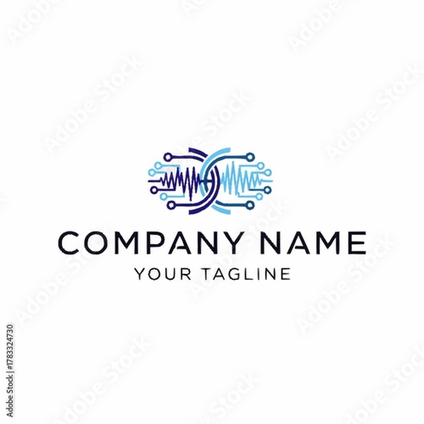 Fototapeta Abstract digital sound wave and circuit board logo design.