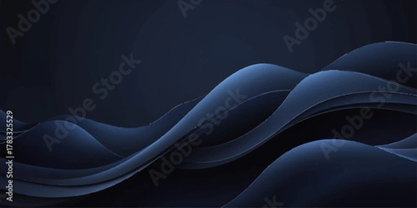 Fototapeta Abstract blue smoke waves with smooth flow and curve shape texture pattern on a dark black background
