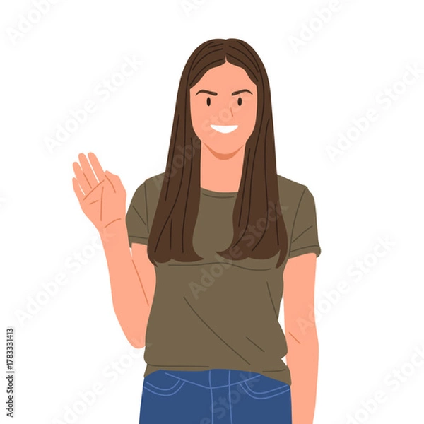 Obraz young woman showing different hand gestures and facial expressions, various emotions and signs, flat vector illustration on white background.Good for education,sticker,poster,template and more