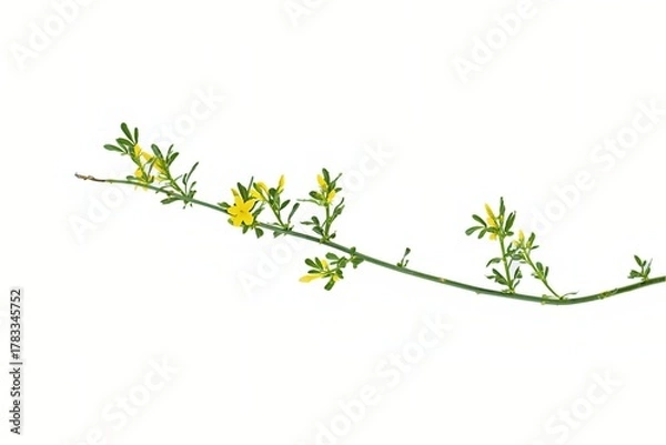 Fototapeta Jasminum Fruticans Yellow Wild Jasmine Branch Isolated on a Pure white Background