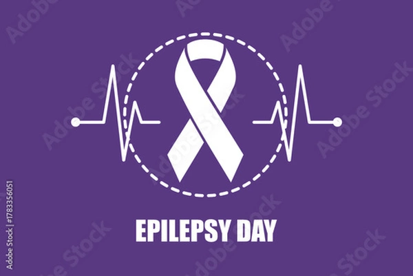 Fototapeta Epilepsy Awareness Day Ribbon — Purple Awareness Background with Heartbeat Line Vector Design