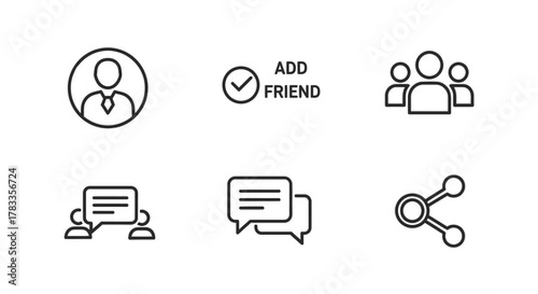 Fototapeta A set of social media icons including a profile, add friend, group, chat, and share icon.