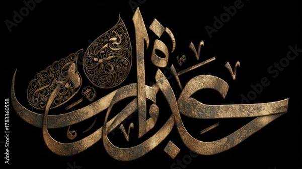 Fototapeta Elegant Arabic calligraphy design with intricate details in gold, perfect for festive greetings and cultural celebrations