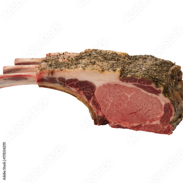 Obraz Seasoned prime rib roast isolated on transparent background ready to be cooked