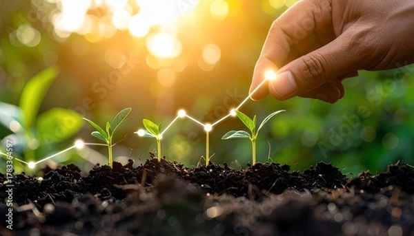 Fototapeta Conceptual representation of growth and progress in nature with a financial graph