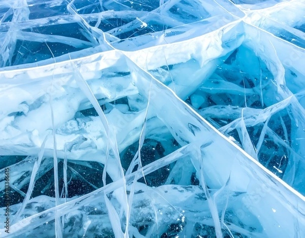 Obraz Close-up view of clear, fractured ice with light blue and white color variations