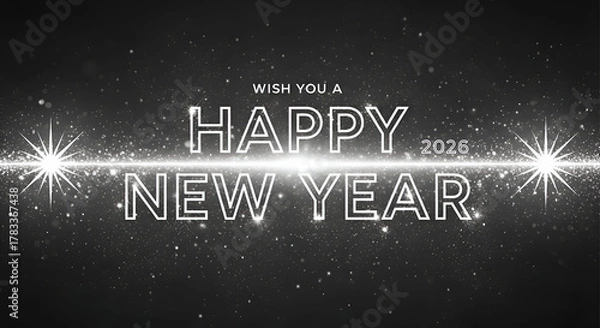 Fototapeta Happy New Year 2026 Celebration Background with Bright Light Sparkle and Glitter Effect Illustration Representing Festive Night Party Joy Greeting Card Design and Merry Christmas Eve Theme Art
