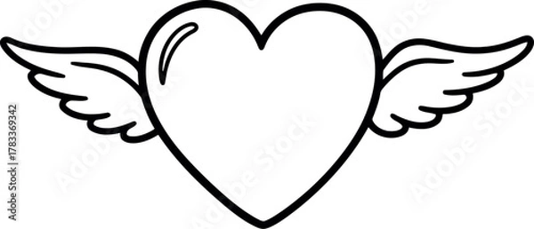 Obraz Simple outline of a heart with wings in a classic tattoo style