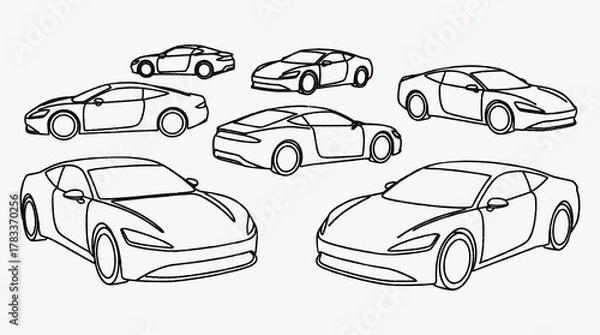 Fototapeta Line art illustration of a group of cars for coloring pages or design