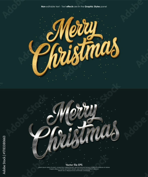Obraz Christmas day calligraphy hand lettering with gold silver effect