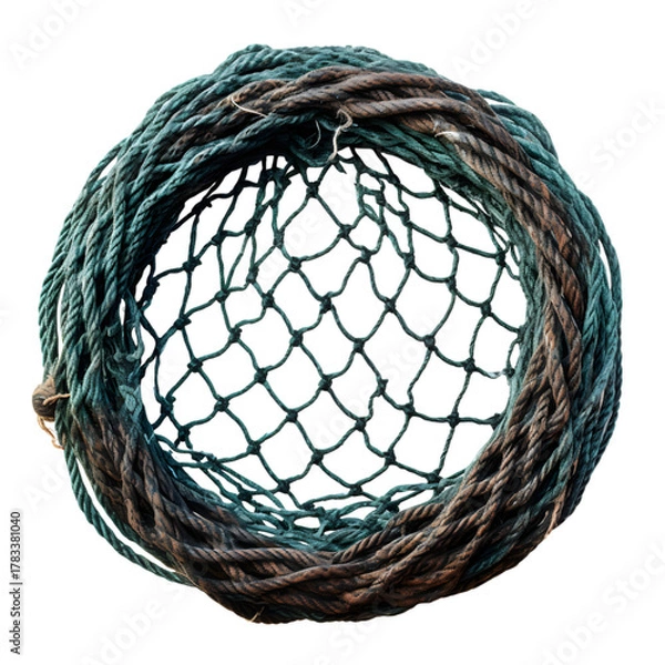 Fototapeta Close up of a green and brown rope net on a black background