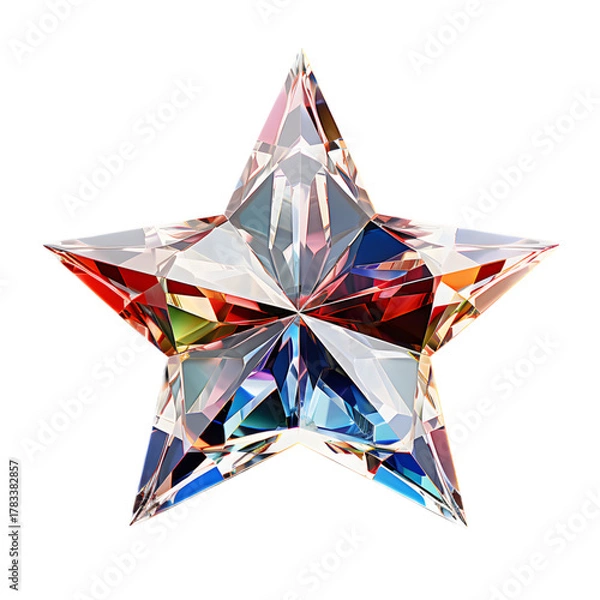Fototapeta A faceted crystal star on a plain black isolated background