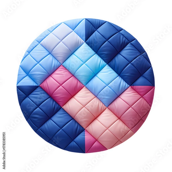 Fototapeta Circular pattern of blue and pink quilted fabric squares