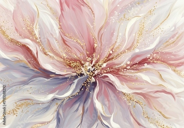 Fototapeta Abstract floral burst in pastel tones with gold accents composition