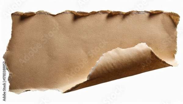 Fototapeta Torn Strip Of Old Worn Paper With Wrinkled Corner Isolated For Collage And Scrapbooking