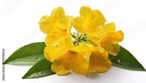 Fototapeta Yellow Elder Flower Or Yellow Bells Tecoma Stans Blossom On Green Branch Isolated On White Background Common Names Include Yellow Trumpetbush And Ginger Thomas