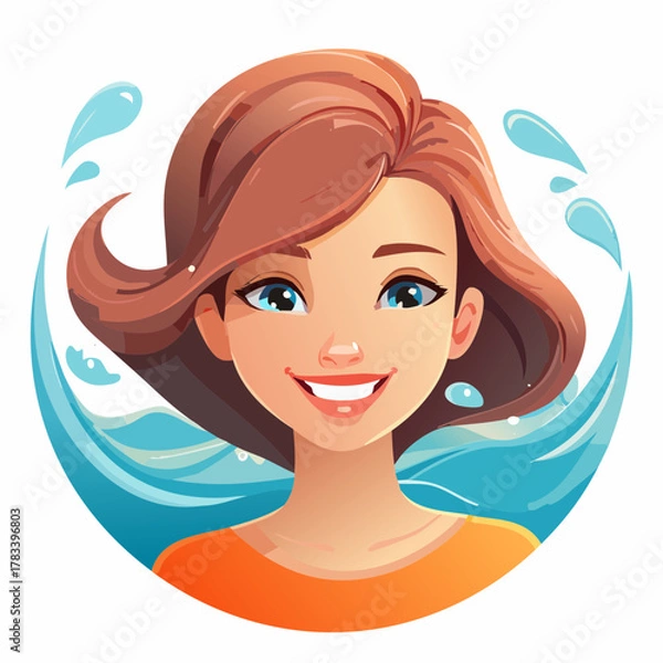 Obraz Smiling woman illustration with water splash design