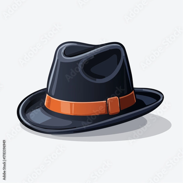 Obraz Stylish black fedora hat with orange band isolated on white background