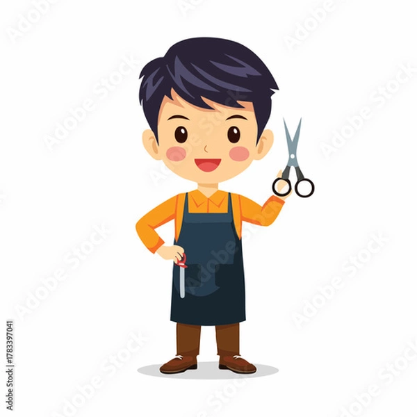 Obraz Stylized barber with scissors and apron illustration on white background