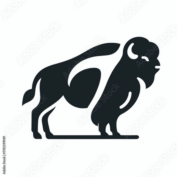 Fototapeta Minimalist Bison Logo on White Background Vector Icon Simple Geometric Animal Silhouette Clean Design for Branding
