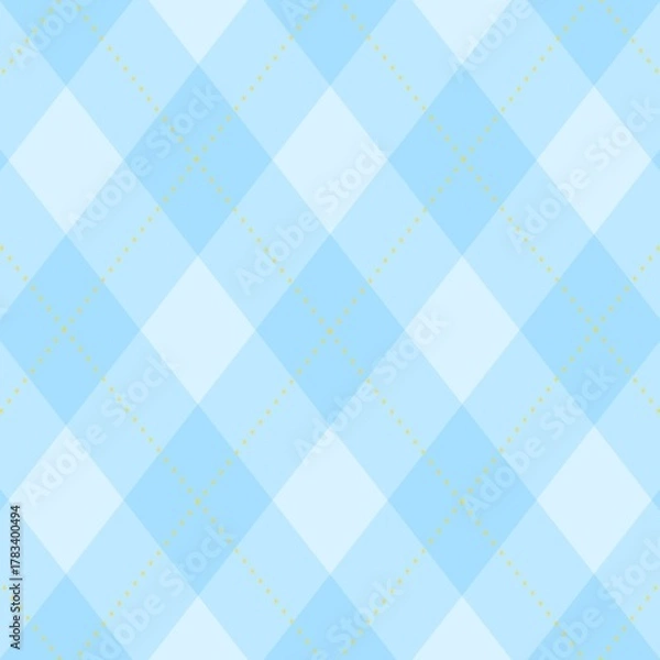 Fototapeta Seamless pastel blue argyle pattern with soft yellow dotted diagonal lines