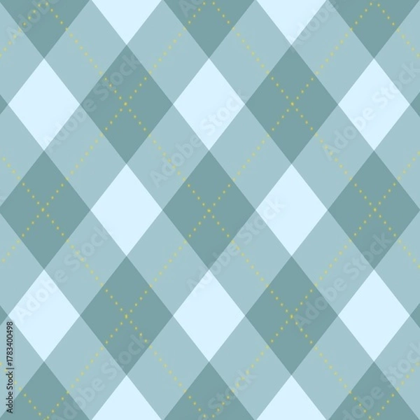 Fototapeta Muted blue argyle pattern with yellow dotted crossing lines in a seamless repeat
