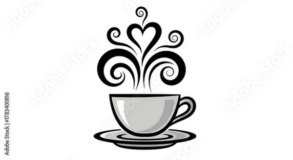 Fototapeta Stylized Coffee Cup with Heart-Shaped Steam on White Background