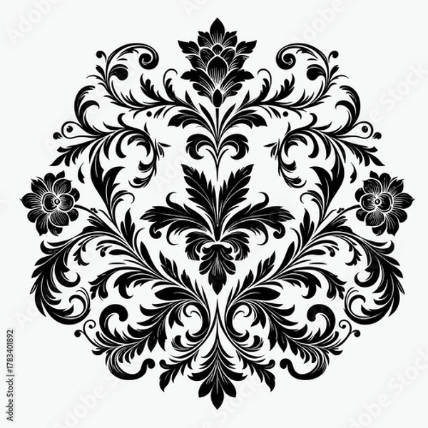 Fototapeta Elegant Decorative Floral Border, Black Ornamental Frame Design, Luxury Vector Illustration for Invitations & Prints