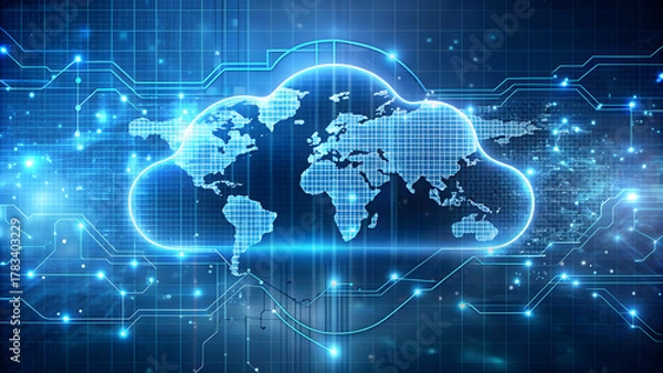 Fototapeta The image could be used to illustrate concepts related to cloud technology, data centers, or futuristic digital infrastructure.