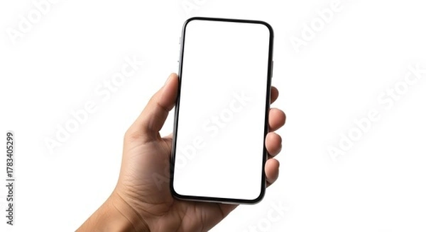 Fototapeta Hand holding new generation smartphone with blank screen mockup