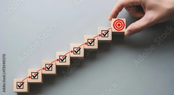 Fototapeta Reaching business goals step by step with clear strategy process