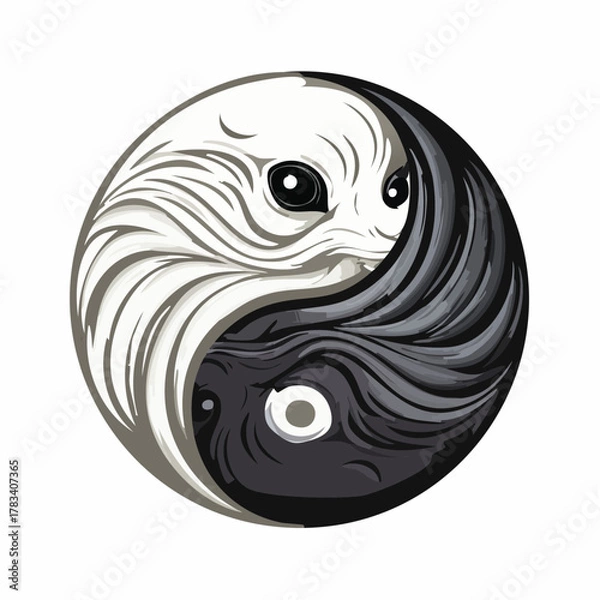 Fototapeta Yin yang symbol featuring cats in black and white vector illustration