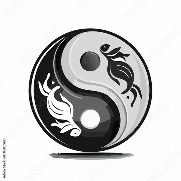Fototapeta Yin yang symbol with fish depicted in black and white on isolated background