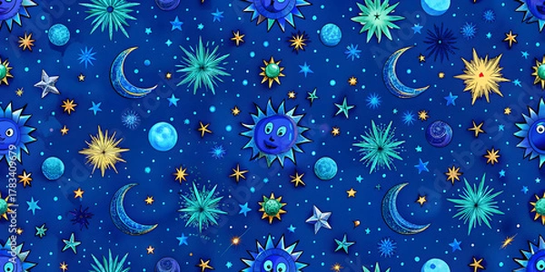Fototapeta Seamless pattern with cartoon moon and stars. illustration.