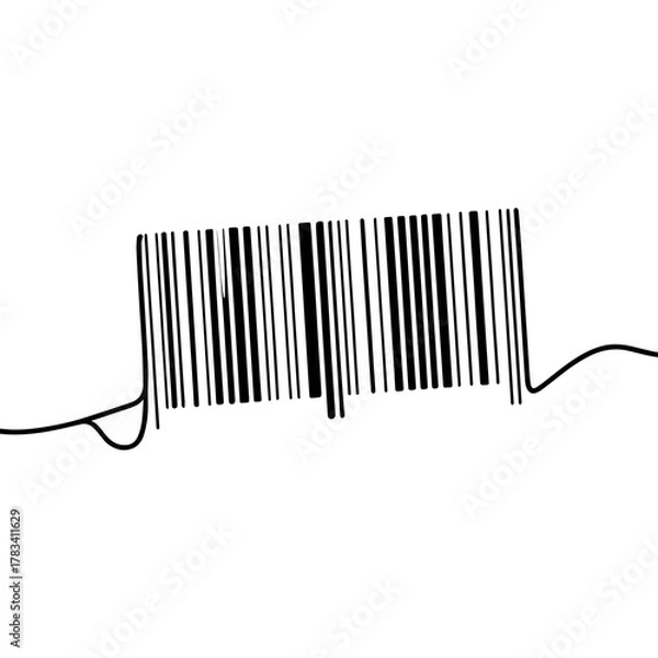 Fototapeta Barcode Continuous Line Drawing, Minimalist Single Stroke Art of Product Scanner Code, Simple Hand Drawn Outline for Commerce and Technology