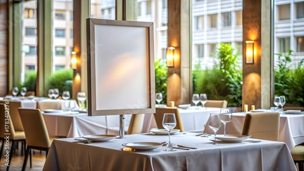 Fototapeta Empty menu board on a restaurant table ready for your text or advertisement