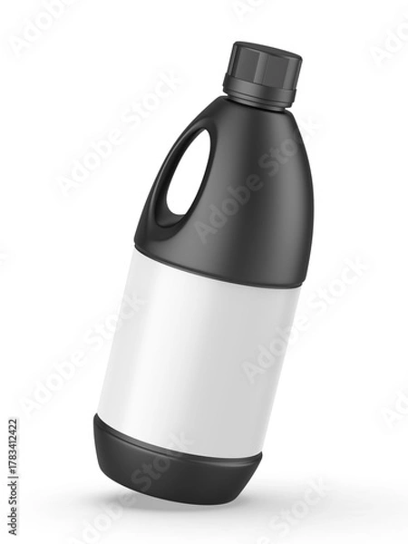 Fototapeta Round HDPE side handle Jerrycan for water, oil, milk and chemical storage on white background for branding and mock up design, 3d  illustration.