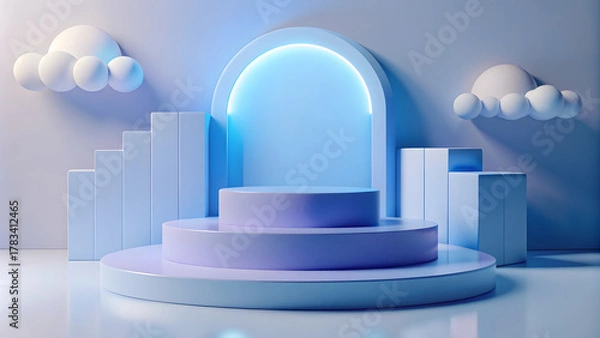 Fototapeta Abstract minimal scene with blue round podium. illustration.