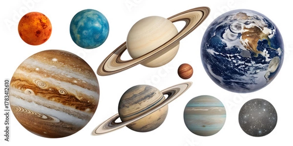 Fototapeta Solar system planets isolated on white background with clipping path. illustration