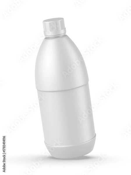 Fototapeta Round HDPE side handle Jerrycan for water, oil, milk and chemical storage on white background for branding and mock up design, 3d  illustration.