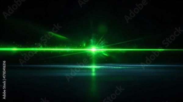 Fototapeta Green light beam intersecting on dark horizon creating an illuminating, futuristic ambiance
