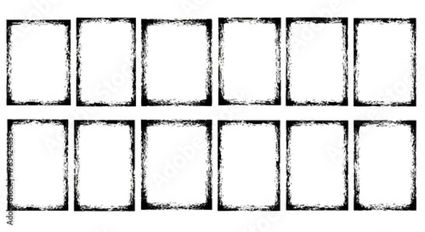 Obraz Collection of twelve distressed black and white rectangular borders with a grunge texture effect on a white background