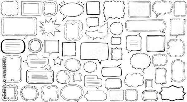 Obraz Collection of hand drawn doodle speech bubbles and frames in various shapes and styles on a white background